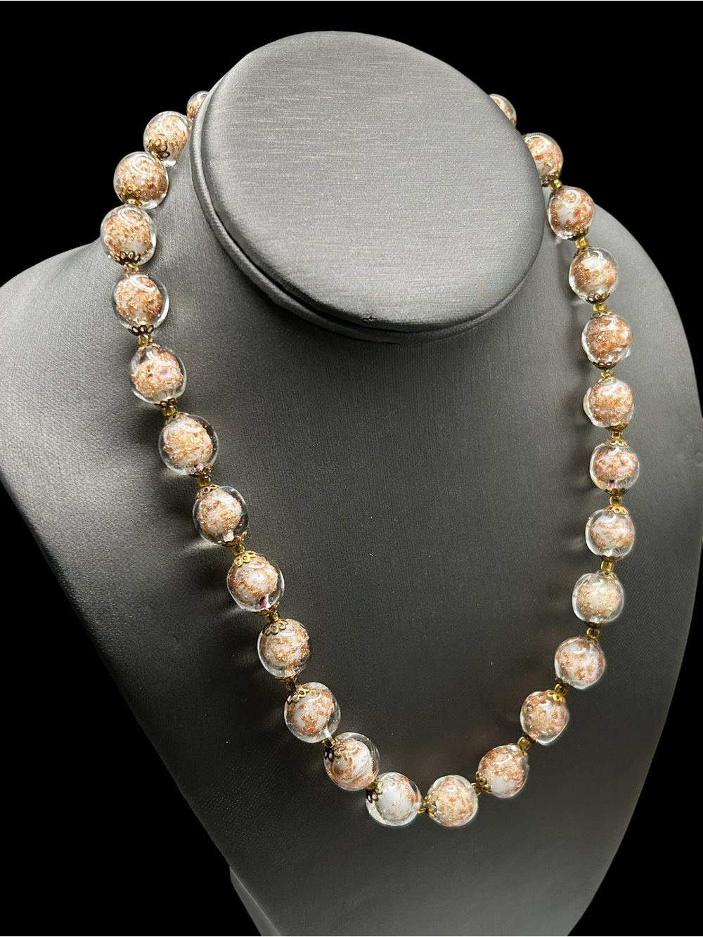 Vintage Venetian Glass Sommerso Bead Necklace